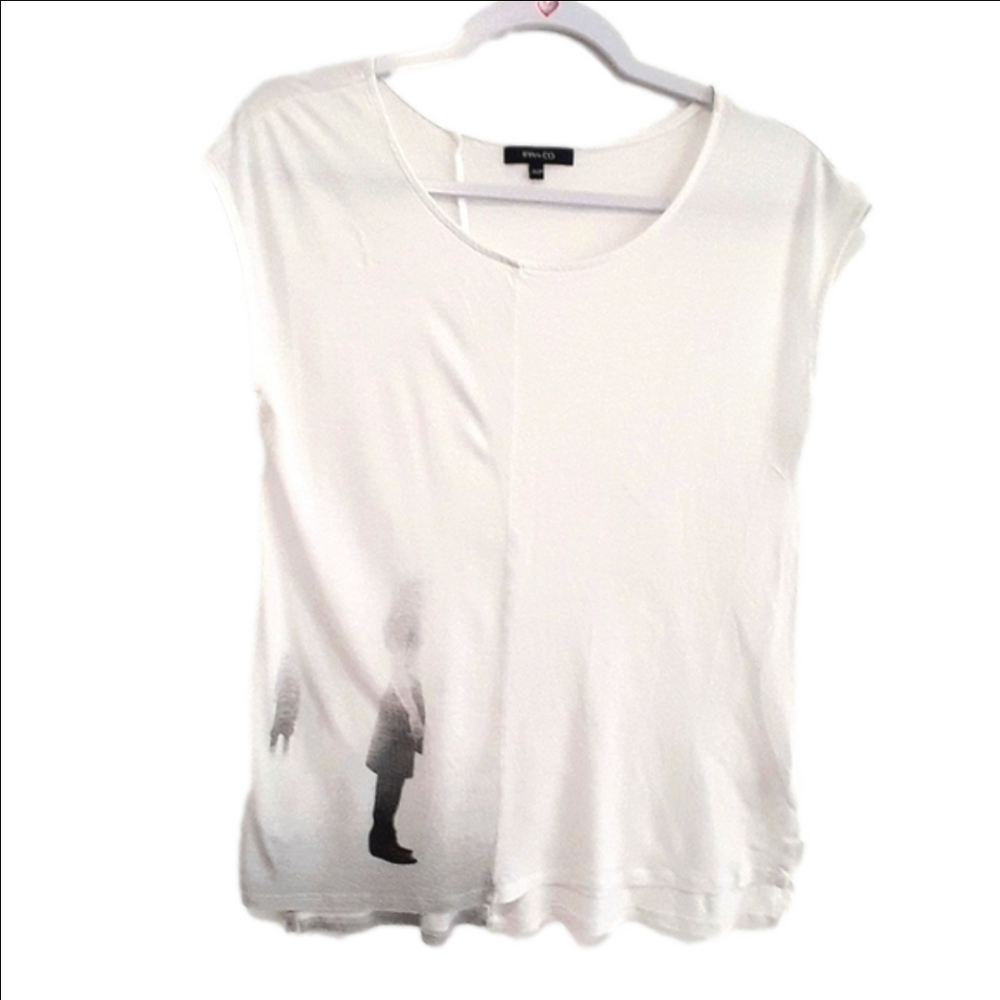 RW&Co. White Silk Screened Cap Sleeved TEE-Shirt long lgth Sz fit…